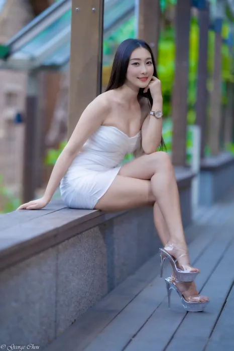 [Mzsock] NO.076 Wu Xiaokui pure white dress high heels beautiful legs outdoor shot street photography#[34P]-17